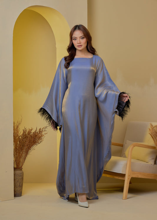 Daria Feathers Abaya - Luxe Satin Kaftan