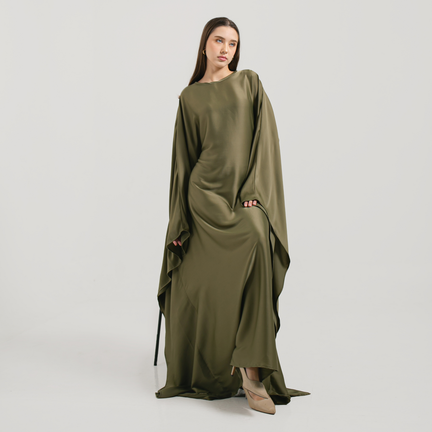 serene-luxury-eid-abaya-premium-silk-olive-green-model